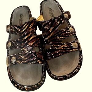 Alegria Bronze Metallic Snakeskin Print Shoes Leather Women's Size 41 US 10.5